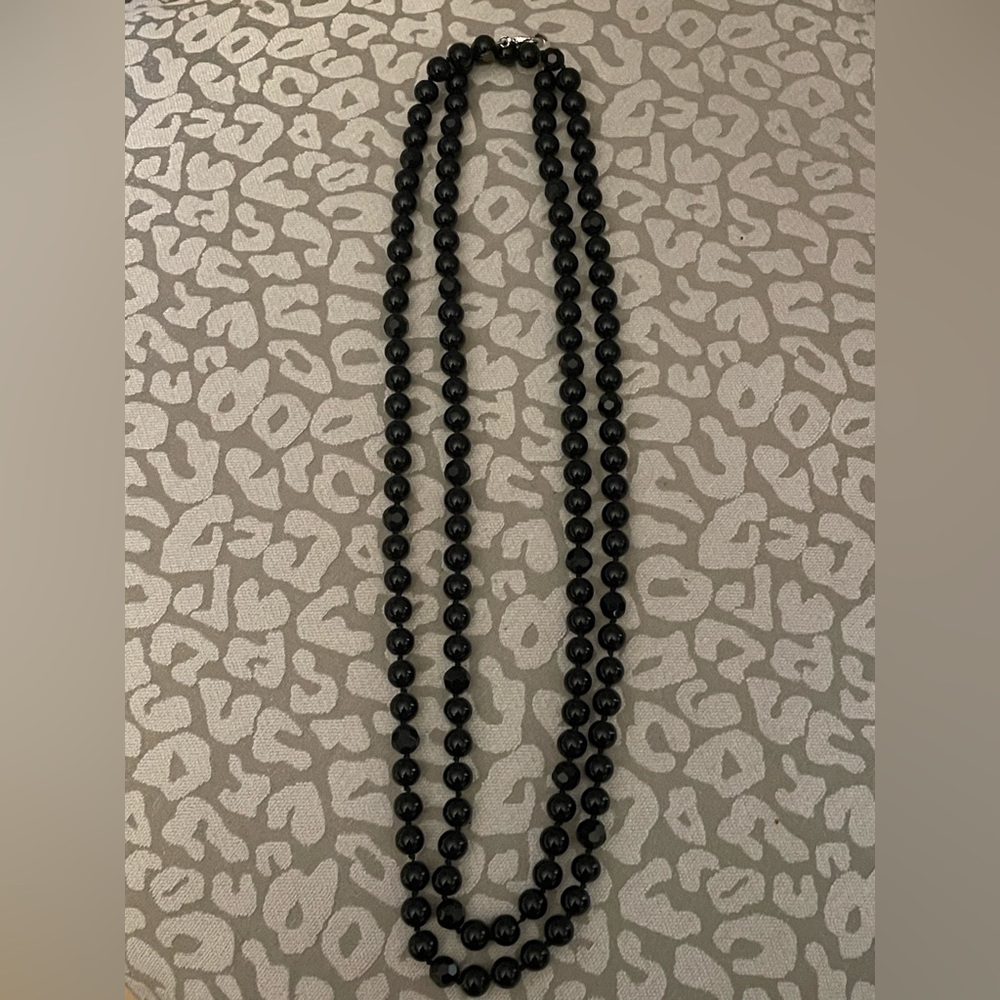 Stella & Dot Jet Black Faceted Beads Necklace - EUC